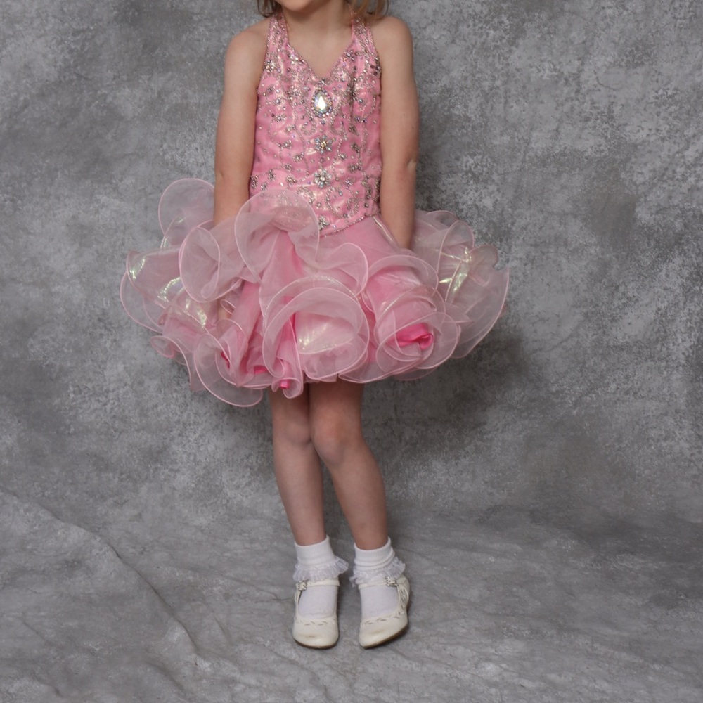Size 3 T girl’s cupcake style pageant dress and shoes size 6 Toddler.